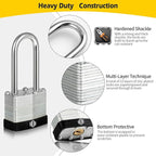 HOX Keyed-Alike Padlocks w/ 2” Long Hardened Shackle, 1-9/16” Wide Body, 6-Pack Shackle Padlock for Hasp Latch, Shed, Fence, Storage Locker