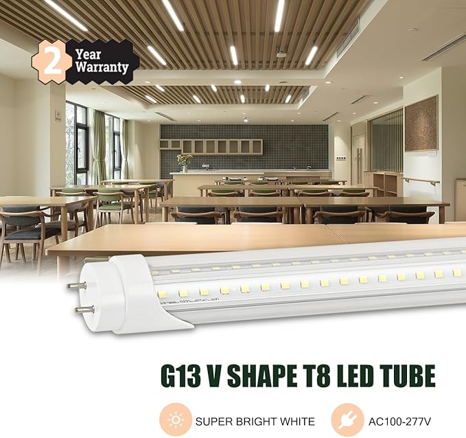6 Pack 6FT T8 LED Tube Light 40W G13 Bi-Pin Cap Cool White with Bright Dual-Row LEDs T8 T10 T12 Fluorescent Light Bulbs Replacement 6 Foot Shop Lights