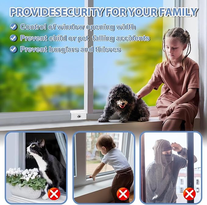 Sliding Window Locks for Up and Down Windows,Easy to Install Vertical & Horizontal Window Security Locks,Adjustable Aluminum Window Stopper Lock (6 Sets)