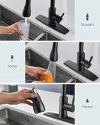 FORIOUS Touchless Kitchen Faucet with Pull Down Sprayer, Black Hands-Free Smart Motion Sensor Sink Faucet Single Handle Contemporary, Suitable for Farmhouse Laundry Camper RV Bar