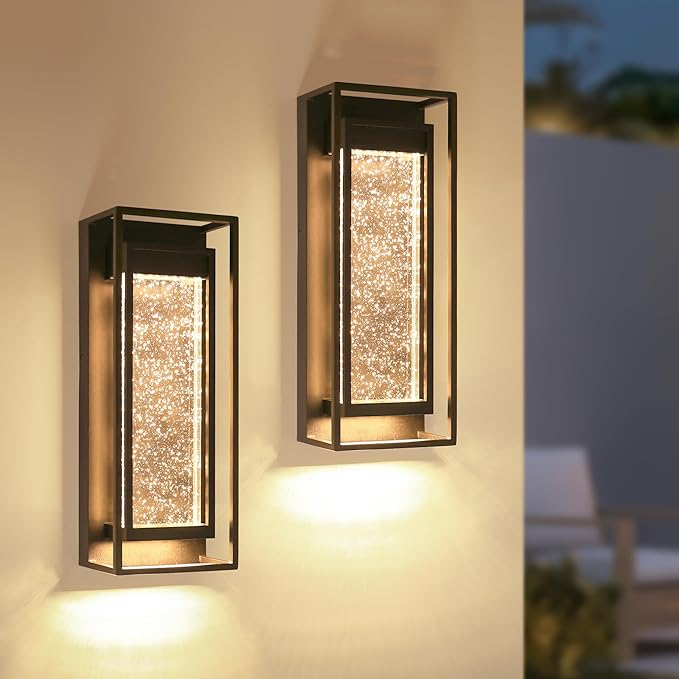 LUTEC Outdoor Wall Light Fixtures, 5 Color Temperature Porch Light Wall Sconce with Crystal Bubble Glass,Waterproof Outdoor Wall Lanterns, Modern Outside Lights for House Front Door Garage, Black