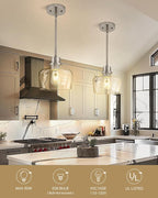 Emak 8 Inch Clear Glass Pendant Lights Kitchen Island, 2 Pack Brushed Nickel Pendant Light Fixtures, Modern Island Lights for Kitchen, Dining Room, Bar, PL122-BN-CG-2PK