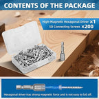 Upgrade SD Connector Screws, #9 x 1-1/2" Heavy-Duty Joist Hanger Screws, 500-Hour Salt Spray Rust Prevention Grade, 1/4" Hex Head with 0.370"-Dia, Replace 10D Nails and Simpson SD9112R100, 200-QTY