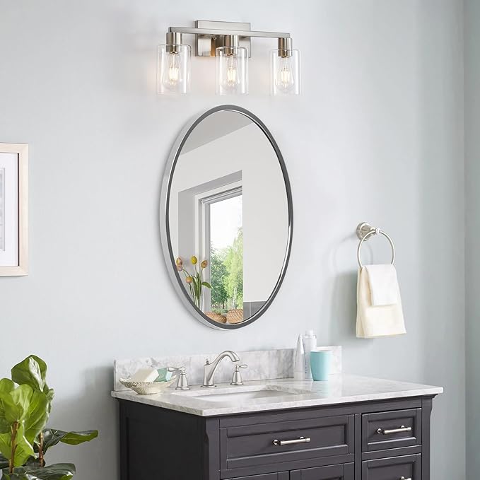 3-Light Vanity Lights,Brushed Nickel Vanity Light,with Clear Glass Shade for Bathroom Light Fixtures, Bathroom Light Fixtures Over Mirror