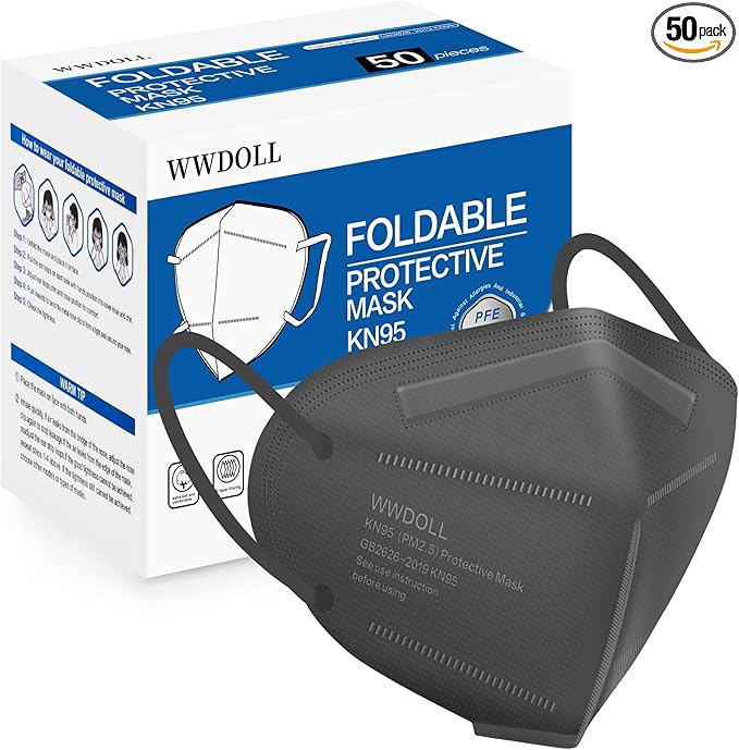 WWDOLL KN95 Face Mask 50 Pack, 5-Layers Breathable KN95 Masks, Gray