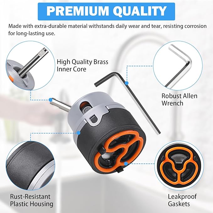 RP50587 Delta Cartridge Valve Replacement for DST Single Handle Kitchen and Lavatory Faucets Repair Parts Universal Delta Faucet Diamond Seal Technology Single Handle Valve Cartridge with Allen Wrench