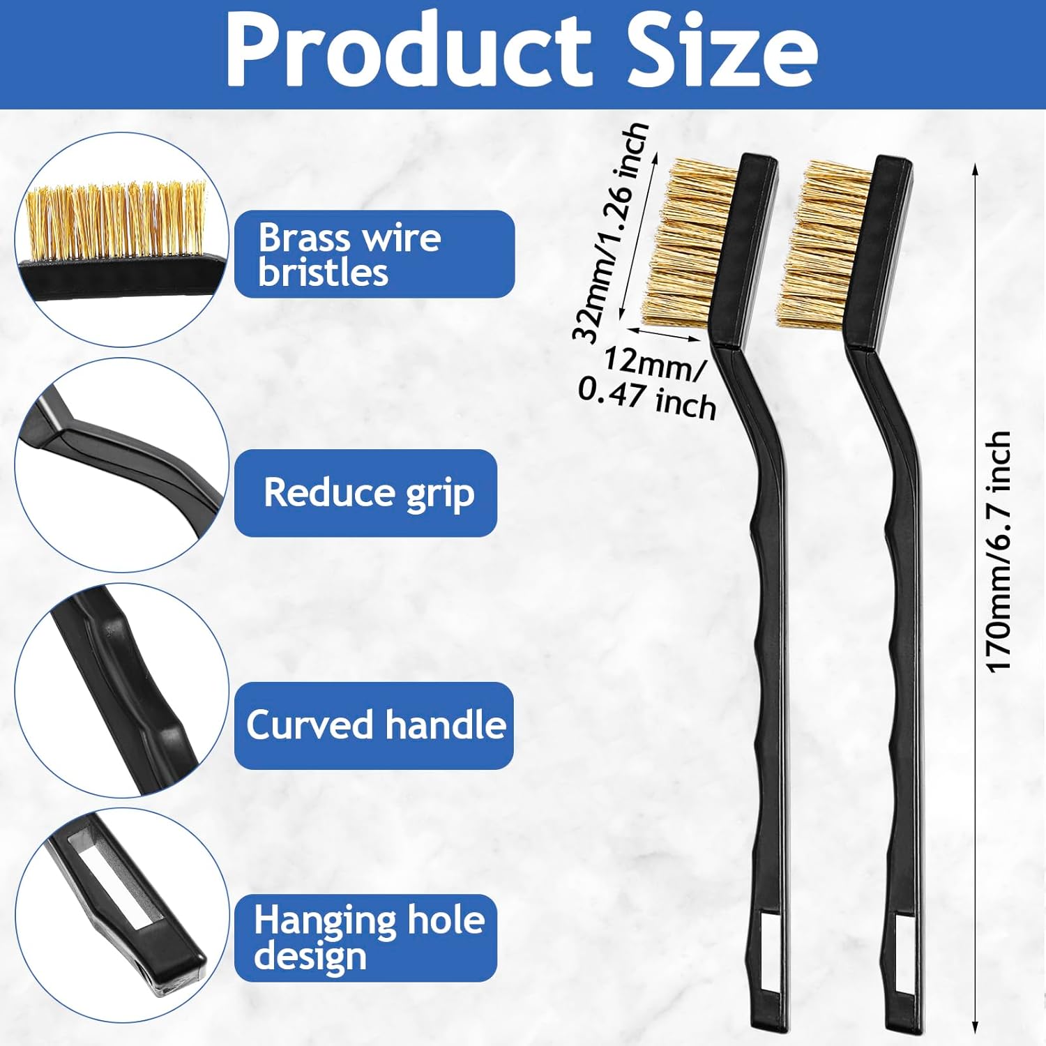 Jeffbaubl 30 Pieces Mini Wire Brush,6.7 Inch Brass Brush,Curved Handle Masonry Brushes Wire Bristle,Wire Brushes Scratch Brush for Cleaning Welding Slag and Rust Tool