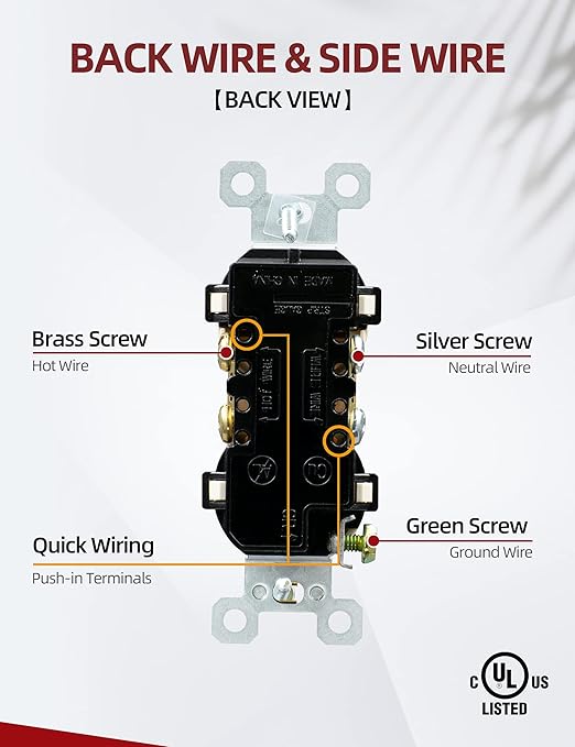 AIDA 20 Amps Outlets Duplex Electrical Receptacle Outlets,Tamper Resistant,Heavy-Duty Receptacle Wall Outlet,Residential,TR,3-Wire, Self-Grounding Clip, NEMA 5-20R,UL Listed (20 Pack, Black