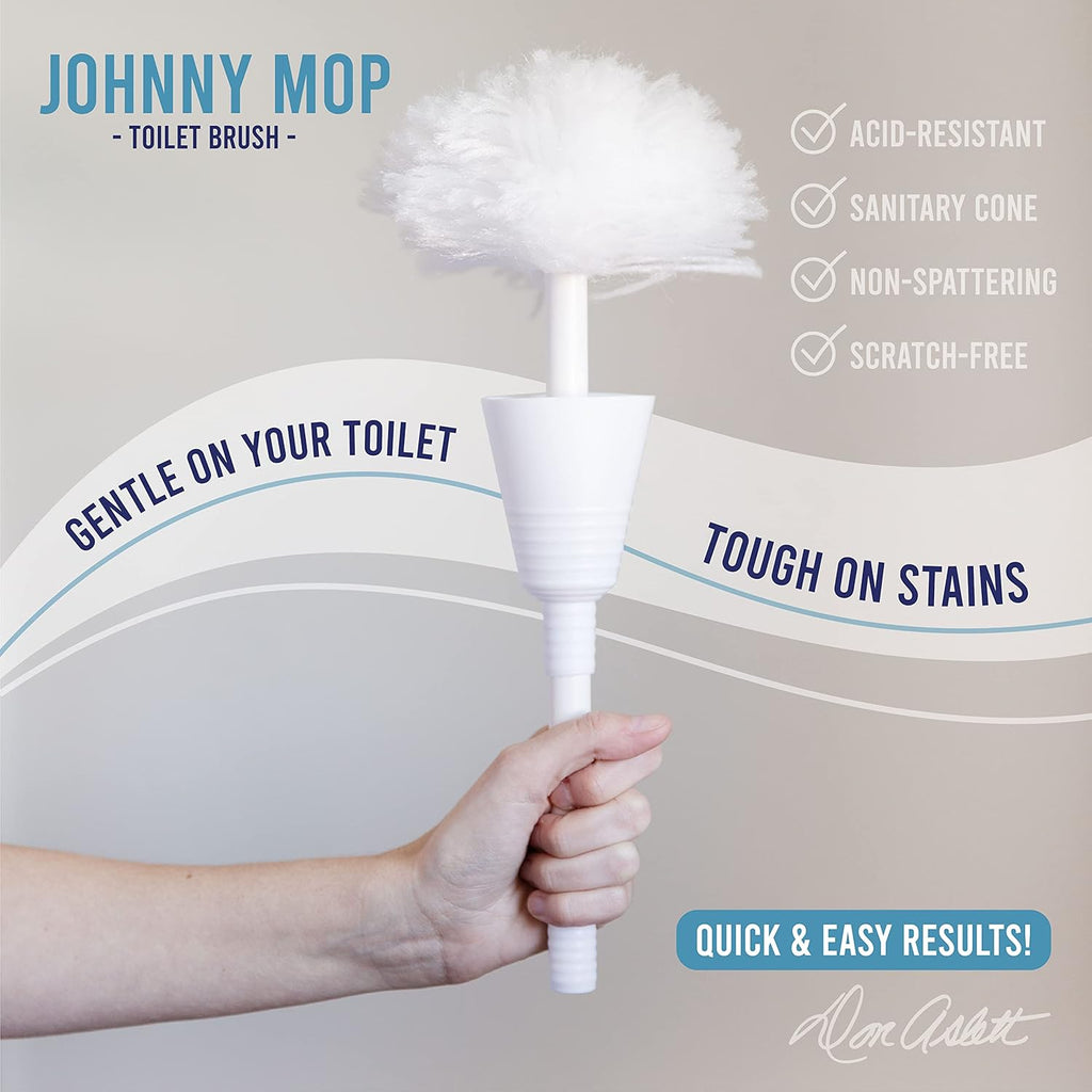 Don Aslett Johnny Mop | Set of 2 Toilet Brushes | 14" Handle to Easily Clean Toilet or Shower | Scratch Free Bowl Swab | Safe to Use with Your Favorite Toilet Bowl Cleaner