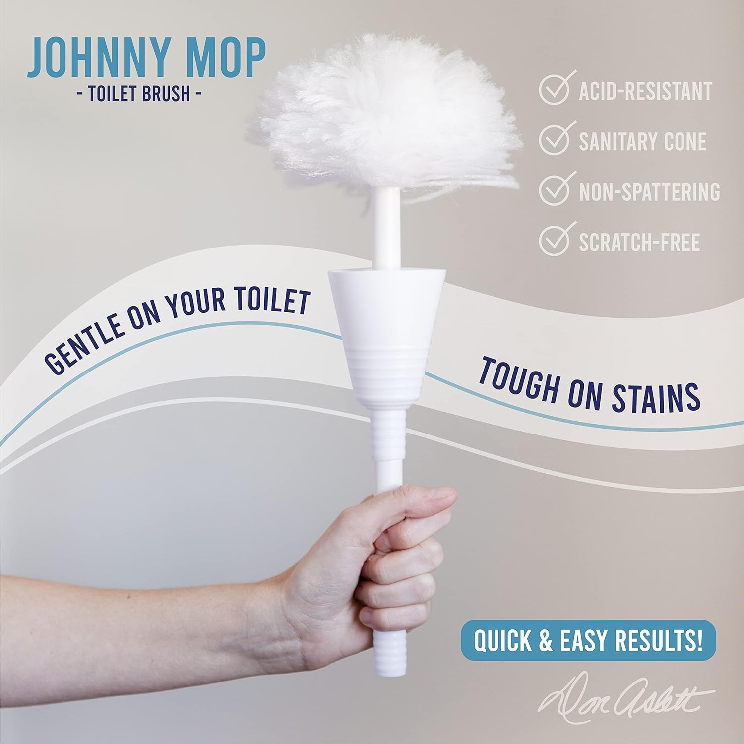 Don Aslett Johnny Mop | Set of 2 Toilet Brushes | 14" Handle to Easily Clean Toilet or Shower | Scratch Free Bowl Swab | Safe to Use with Your Favorite Toilet Bowl Cleaner