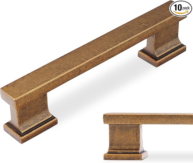 COTYKILEY 10 Pack 3.75Inch(96mm) Antique Brass Kitchen Cabinet Handles Cabinet Pulls Vintage Drawer Pulls Aged Gold Bronze Kitchen Cabinet Hardware