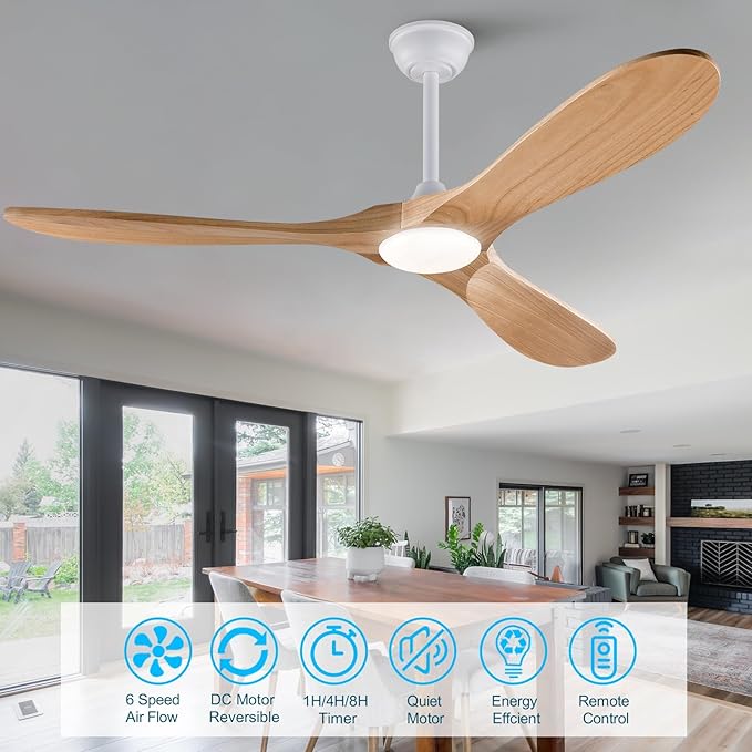 42 inch Ceiling Fans with Lights and Remote,Wood Ceiling Fan with Lights,6 Speed DC Motor Modern Ceiling Fan with Light, Indoor Outdoor for Patio,Living Room,Bedroom