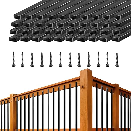 Black Metal Deck Balusters 32", Deck Railing and Indoor Stairs Railing,Hollow Rectangular Stair Railing with Screws for Deck Railing and Outdoor Porch-25Pack