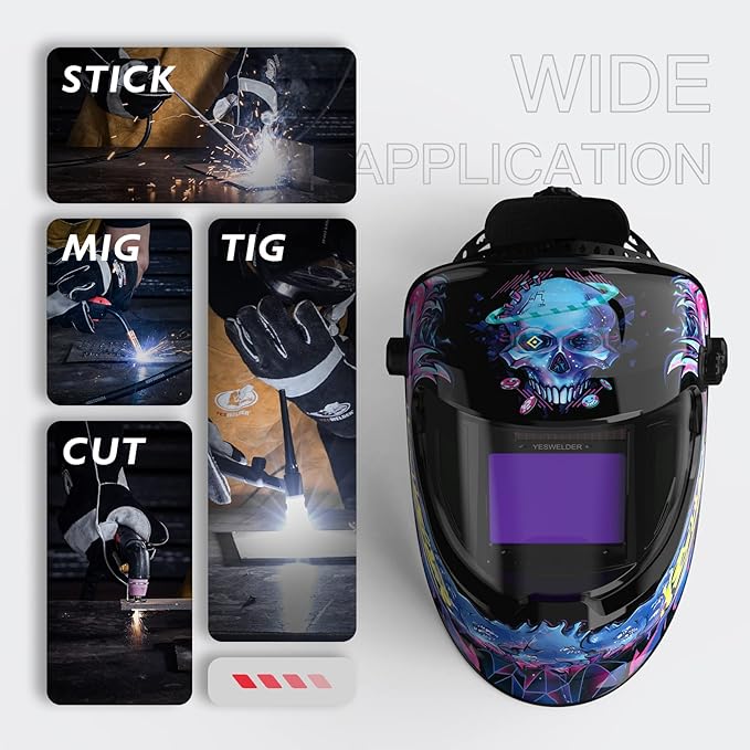 YESWELDER Auto Darkening Welding Helmet with SIDE VIEW, 180° Panoramic View, 1/1/1/1 True Color Solar Powered Welder Hood, Wide Shade 4/5-9/9-13 Welder Mask for TIG MIG ARC CUT and GRIND, LYG-Q800D