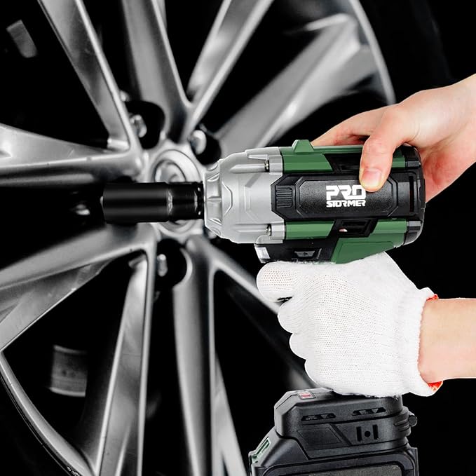 Prostormer 800N.m(580Ft-lbs) Cordless Impact Wrench, 1/2" Brushless High Torque Impact Gun Kit for Car Home, 2x4.5Ah Rechargable Batteries, Charger & 8 Sockets