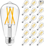 Hizashi Vintage LED Edison Bulb Dimmable, 6W Equivalent 60W, E26 Base Light Bulbs, 2700k Warm White, 700LM, High CRI 95+ Eye Protection, Clear Glass, Pack of 18