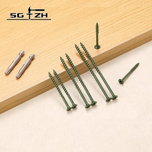 #10 x 2-1/2" Deck Screws (790Pcs) 10lb. Exterior Wood Screws. Carbon Steel, Green, Flat Head, Rust Resistant epoxy Coated, with T25 Star Bit