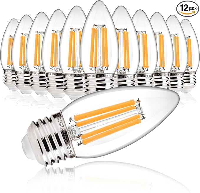 ALAMPEVER 800LM Super Bright Dimmable LED Light Bulb, E26 LED Bulb 100 Watt Equivalent, B11 2700K Soft White LED Candelabra Bulb, 5.5W, 12 Pack