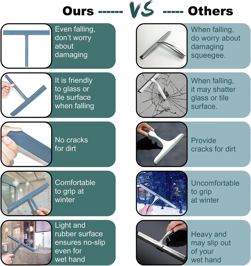 Large Shower Squeegee for Glass Doors, Richmirth 11 Inch Squiggy for Shower Glass Bathroom Squeegee Mop Wiper Cleaner Tool for Tile Wall, Car Glass, Window - Green