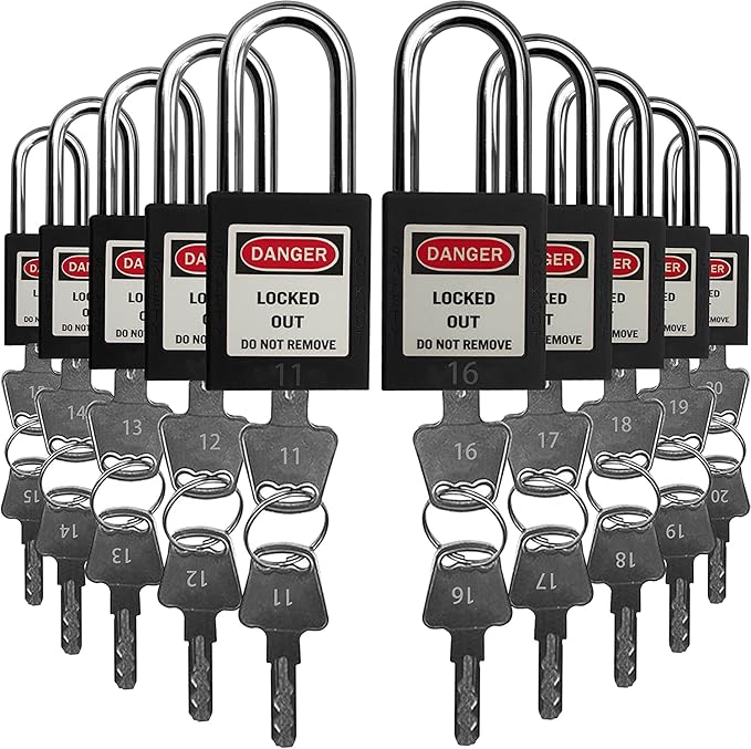 SAFBY Lockout Tagout Locks, Safety Padlock, Keyed Differently Loto Safety Padlocks for Lock Out Tag Out Kits Station (Black 11-20)