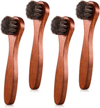 4 Pcs Horsehair Shine Shoes Brush Kit Polish Dauber Applicators Cleaning Leather Shoes Boots Care Brushes Suede Cleaner Brush with Microfiber Shoe Cloth(Brown Handle A)