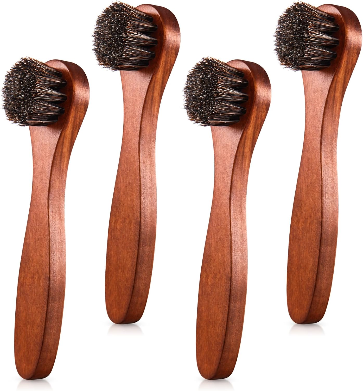 4 Pcs Horsehair Shine Shoes Brush Kit Polish Dauber Applicators Cleaning Leather Shoes Boots Care Brushes Suede Cleaner Brush with Microfiber Shoe Cloth(Brown Handle A)