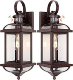Motion Sensor Outdoor Lights Dusk to Dawn, 19 Inch Enclosed Bottom Anti-Rust Aluminum Oil Rubbed Bronze Porch Lighting Large Exterior Light Fixtures 2 Pack Outdoor Coach Lights for House