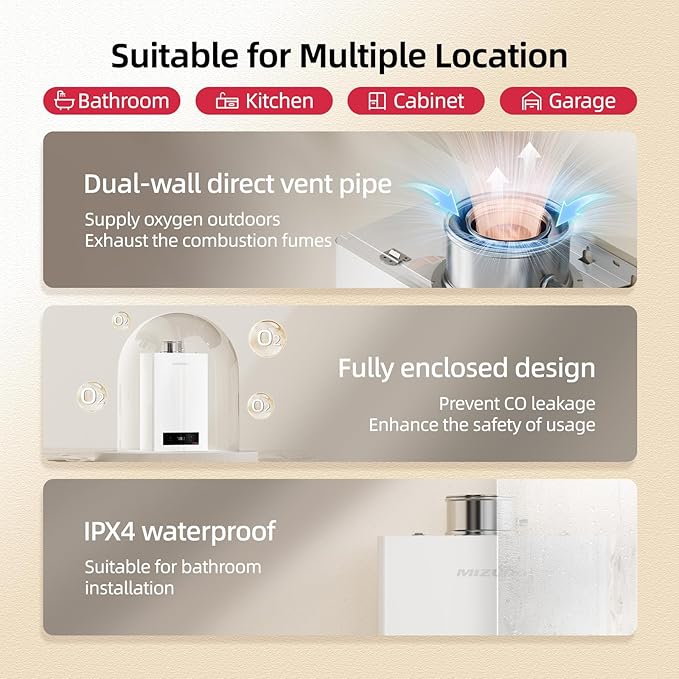 MIZUDO Natural Gas Tankless Water Heater Indoor Direct Vent, Max 7.9 GPM, 180,000 BTU, WiFi&APP Control CSA Certified Instant Hot On Demand Water Heater for Residential Whole House, Gen 3