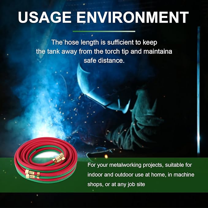 TAISHER 1/4" x 25FT Oxygen Acetylene Twin Hose With 9/16"-18 B fittings Welding Cutting Torch，Grade T