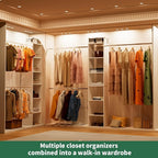 Closet System, 17" Wide Organizer with 3 Hanging Rods, Wood Tower Storage for Walk-In Closets, Wall-Mounted Wardrobe Organizer Kit, White