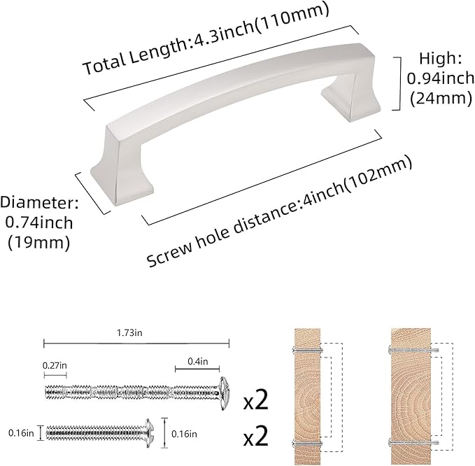 COTYKILEY 10 Pack 4 Inch(102mm) Brushed Satin Nickel Cabinet Handles Kitchen Cabinet Pulls Cabinet Door Handles Kitchen Cabinet Hardware