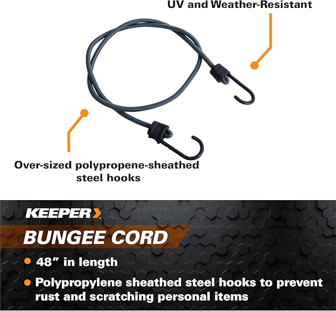Keeper - 48” Bungee Cord With SST Hooks, 4 Pack - UV and Weather-Resistant
