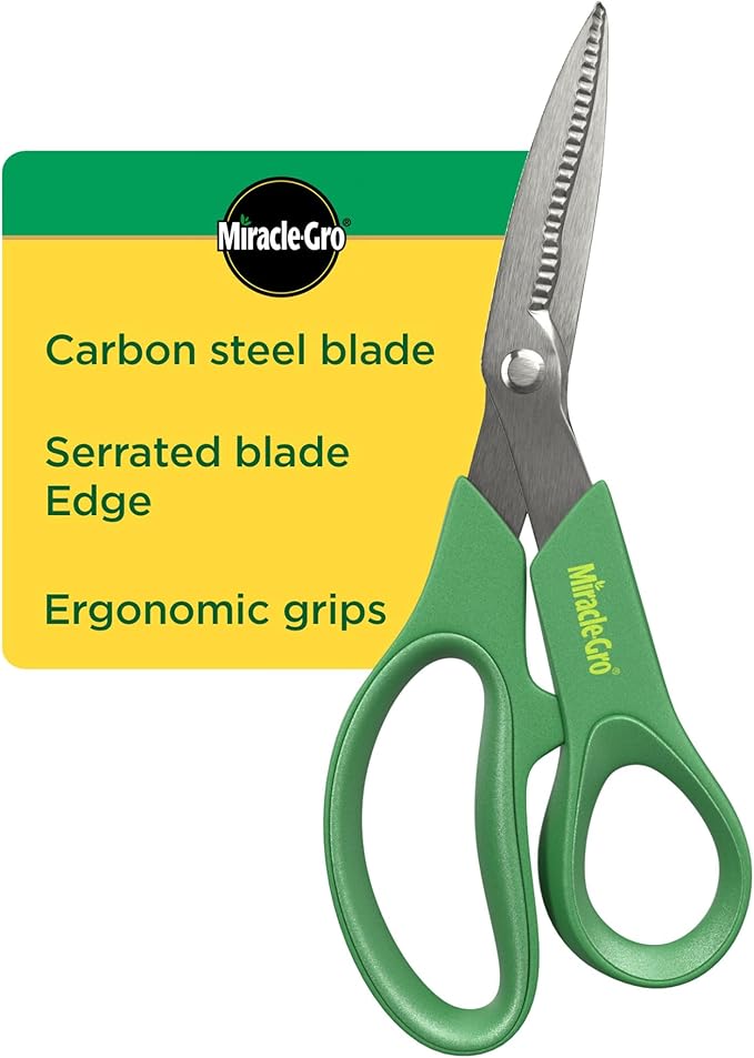 Miracle-Gro 8 in. All-Purpose Steel Garden Utility Shears with Serrated Blades – Comfort Grip Yard and Garden Scissors for Pruning Plants, Flowers, and Herbs