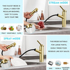 CREA Low Profile Kitchen Faucet with Pull Out Sprayer,Bar Sink Faucet Single Hole Handle,Prep Wet Bar Laundry Utility Short Small Modern Outdoor RV Gold
