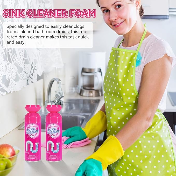 Foaming Drain Cleaner, Sink Cleaner and Deodorizer, Drain Clog Remover for Kitchen Sinks, Tubs, Shower Drains (2pcs, Count, 2)