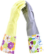 Household Gloves Latex Free Cleaning Grey and Yellow Gloves with Soft Lining Long Cuff 15" & Grip (2 Pair), Medium