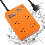 Outdoor Power Strip Weatherproof,Fast Charging Station 20W USB C,Waterproof Surge Protector 4 Outlets, Multi Outlet Extension for Camping, Garden, Kitchen,Bathroom,Flat Plug (Orange, 10 FT Cable)