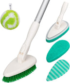 Qaestfy 4-in-1 Shower Scrubber for Tub and Tile, 51'' Long Handle Bathroom Cleaning Brush with Soft & Stiff Bristles, Non-Scratch Cleaner for Bathtub and Floor