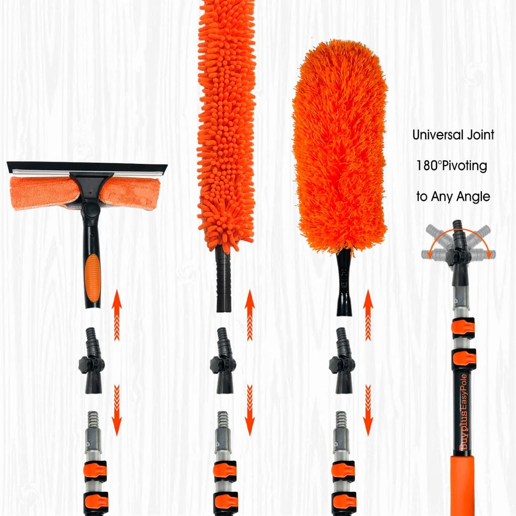 Buyplus 26FT Reach Dusting Kit, Long Duster with 5-20FT Extension Pole for High Ceilings, Cobweb Duster, Microfiber Duster, Window Squeegee, Extendable Duster Cleaning Kit