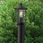 Emliviar Lamp Post Light Fixture - Modern Outdoor Post Light with Seeded Glass 12.5 Inch, Black Finish, XE229P-S BK