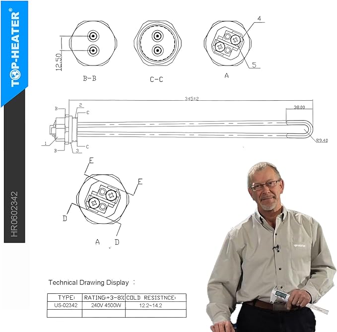 Water Heater Element 4500W, TOP-HEATER 2342 Hot Water Heater Element 2PACK, HR0602342