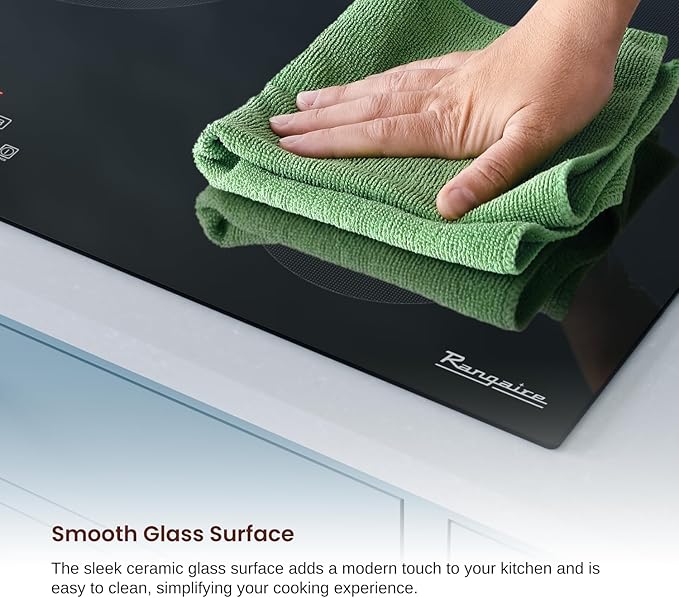 Rangaire RCI361S 36" Induction Cooktop, 10900W, 5 Burners, Built-in Stove Top, Booster & Timer, 9 Power Levels, Slide Touch Control, Child Safety Lock, 240V Hard Wire, Ceramic Surface