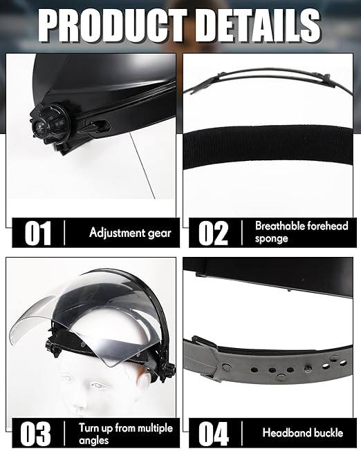 4 Pack Safety Face Shield for Grinding and Cutting, Full Impact Resistant Face Shield Mask for Work Chemical Woodworking (Black)
