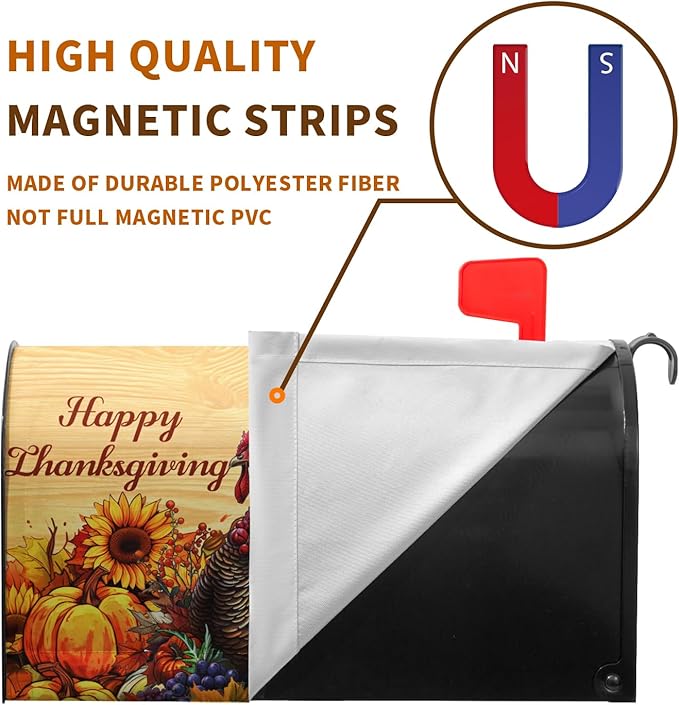 Happy Thanksgiving Turkey Mailbox Covers Magnetic Standard Size 21 x 18 Inch Fall Sunflower Pumpkin Mailbox Cover Wrap Thanksgiving Letter Box Post Cover Outdoor Decorations for Garden Yard