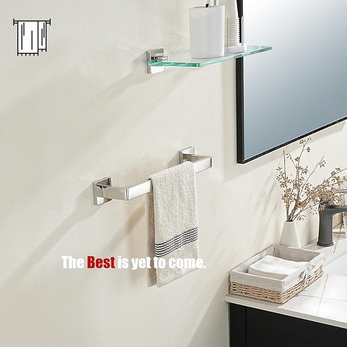 JQK Polished Towel Bar, Rounded Edges 14.41 Inch Towel Rack, 304 Stainless Steel Bathroom Wall Mount, Useable Length 12 Inch, TB250L12-CH