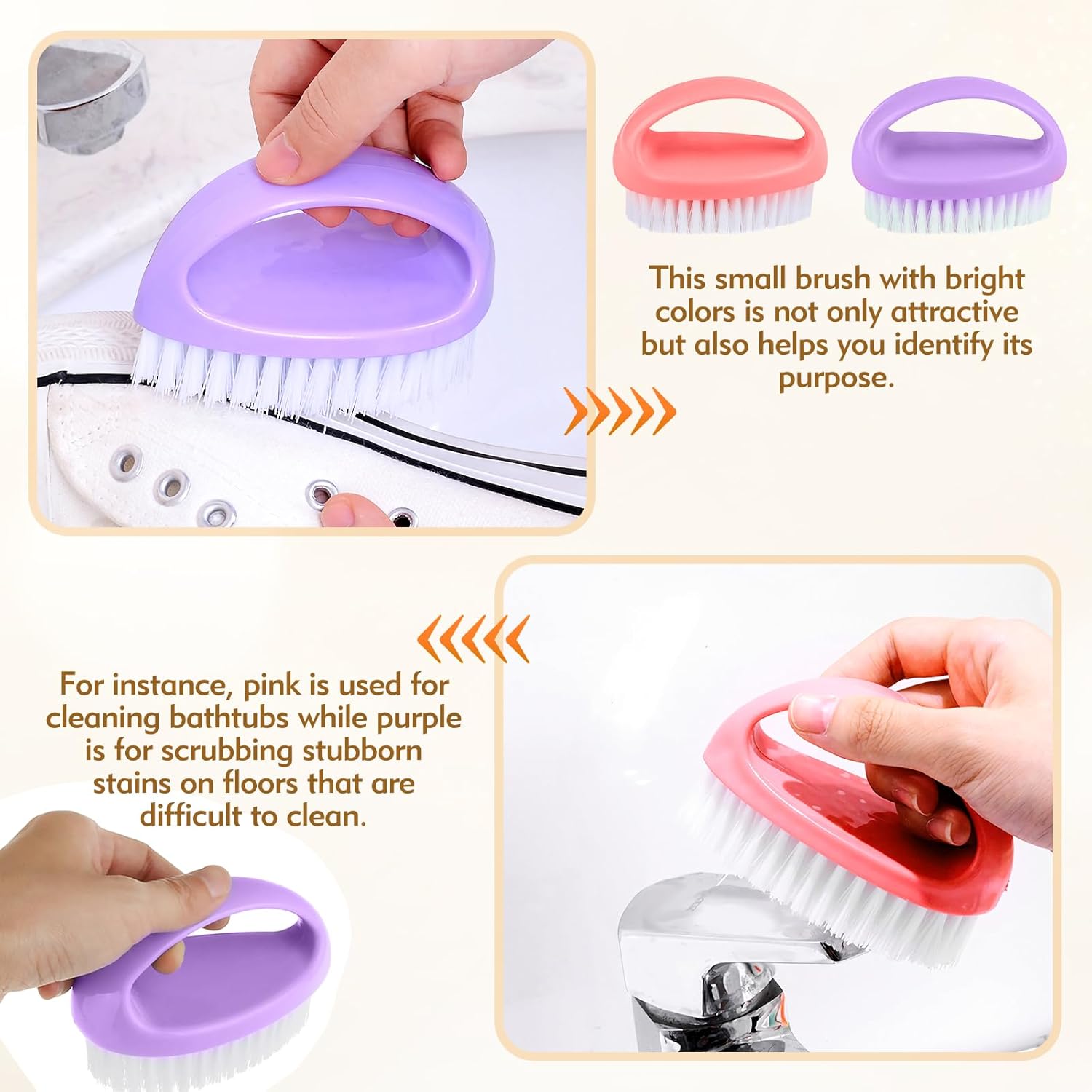 2 Pack Small Scrub Brush,Heavy Duty Stiff Nylon Bristles Cleaning Brush,Durable Small Cleaning Brush for Household Cleaning