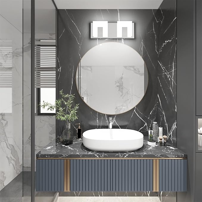 Aipsun 2 Lights Dimmable Modern LED Vanity Light for Bathroom Frosted White Acrylic Chrome Up and Down Bathroom Wall Light Fixtures Over Mirror(White Light 6000K)