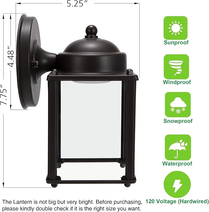 LIT-PaTH Outdoor LED Wall Lantern, Wall Sconce as Porch Lighting Fixture, 5000K Daylight White, 9.5W 800 Lumen, Aluminum Housing Plus Glass, Bronze Finish-2 Pack