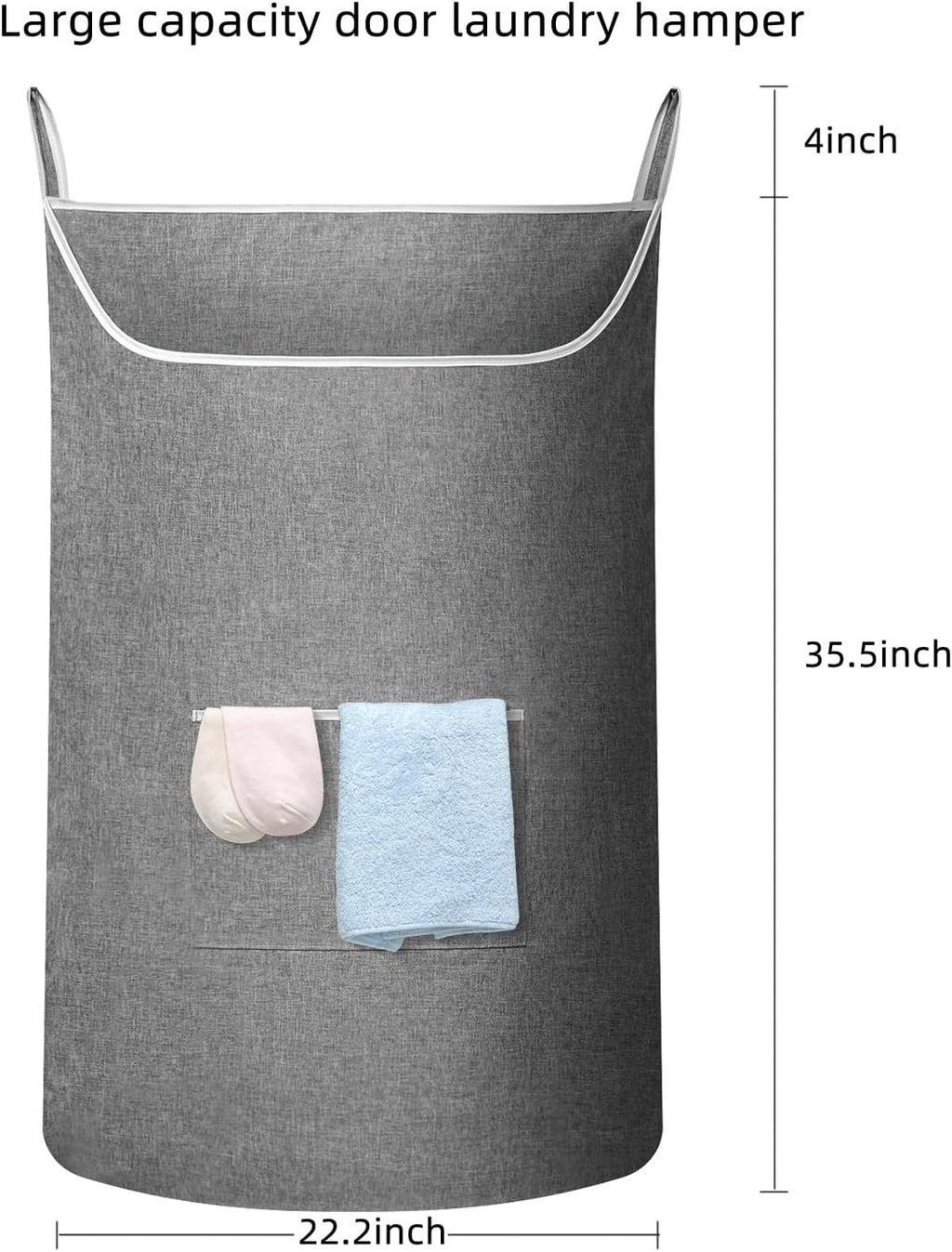 X-Large Hanging Laundry Hamper Bag, Door Hanging Hamper with Front Pocket Dirty Clothes Hanging Laundry Bag Large Size 35X22 inch Door Laundry Basket (Grey)