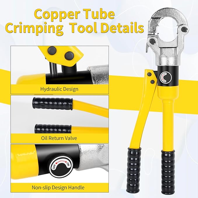 Hydraulic Copper Tube Crimping Tool with 3/5“ 3/4” 1“ 5/4” Inch Jaws, Copper Tube Fittings Hydraulic Pipe Crimping Tool for Pro Press, Copper Pipe Fittings.
